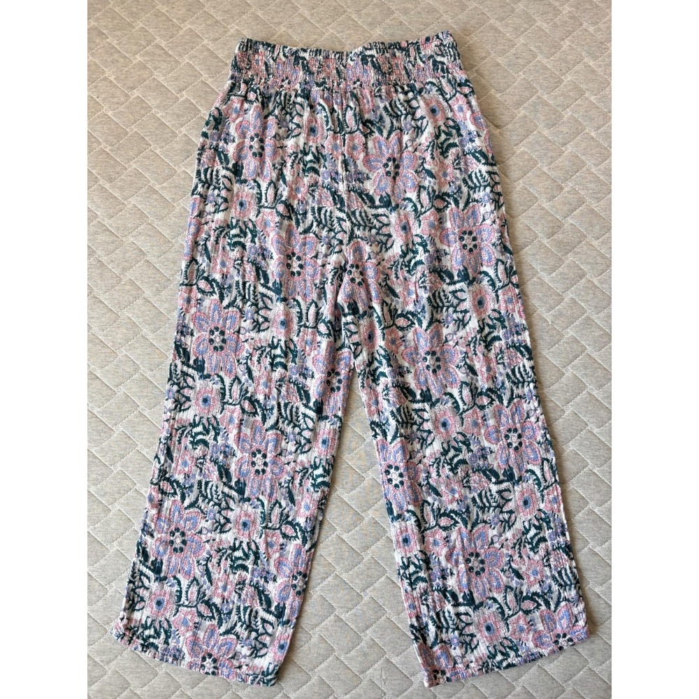 Sundance Pants Womens Medium Multicolor Floral Cropped Crepe Cotton Boho Lounge - Picture 2 of 7